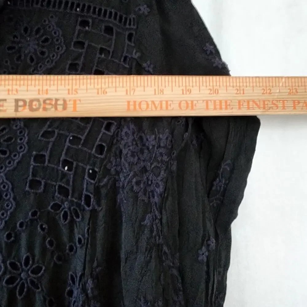 Johnny Was Embroidered Floral Eyelet Patchwork Dress black goth M tunic coastal - Picture 4 of 12